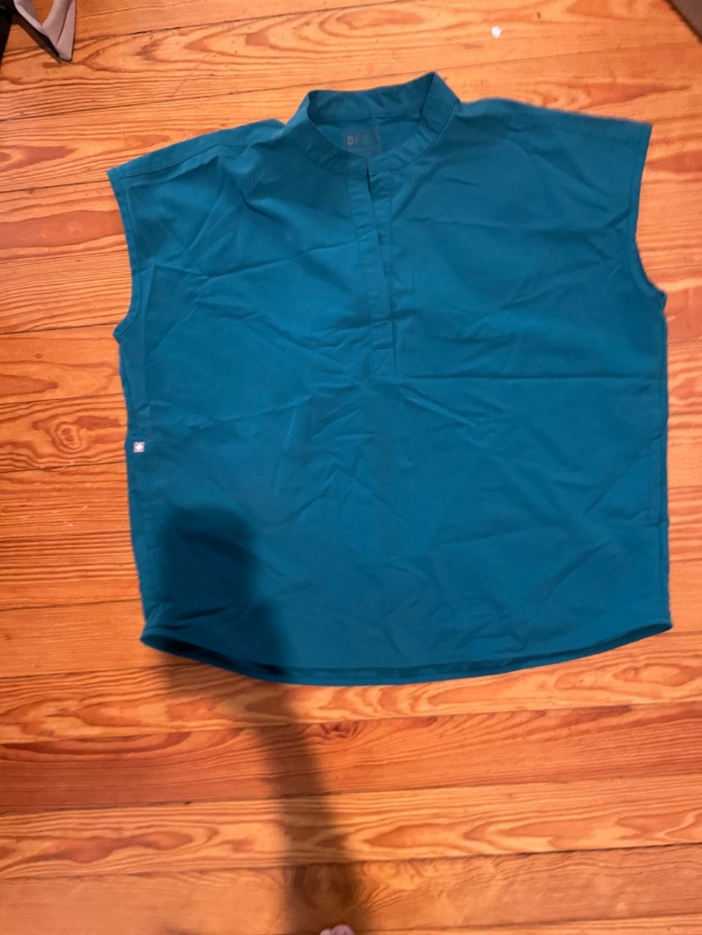 Figs Teal Sleeveless Mandarin Collar Tunic